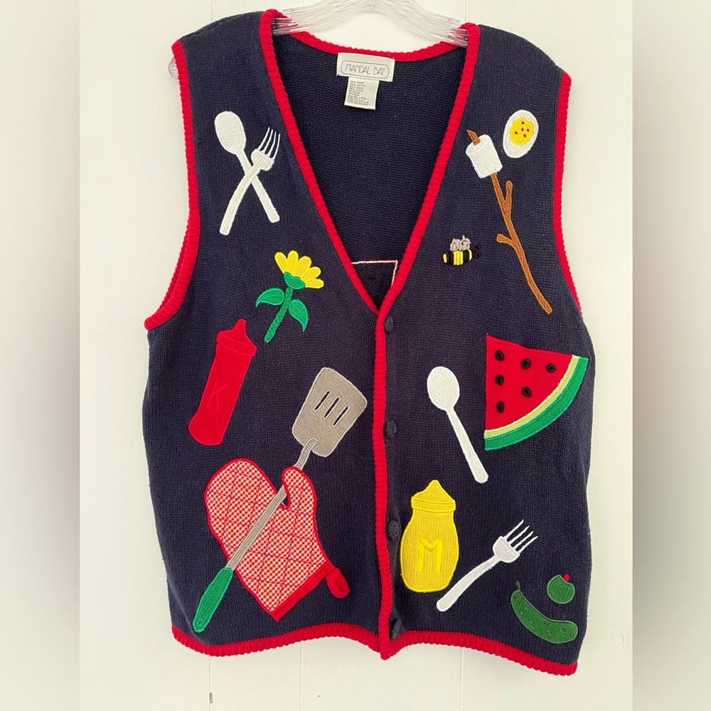 Vintage Mandal Bay 1980’s Sweater Vest Summer Cook Out Grilling Bbq Picnic Sz XL - Picture 6 of 13